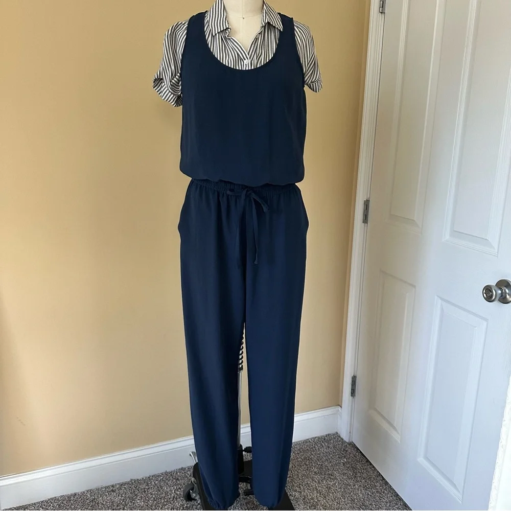 CAbi 303 French Navy Jumpsuit Drawstring Pocket Sleeveless Zipper Women's XS - Picture 2 of 10